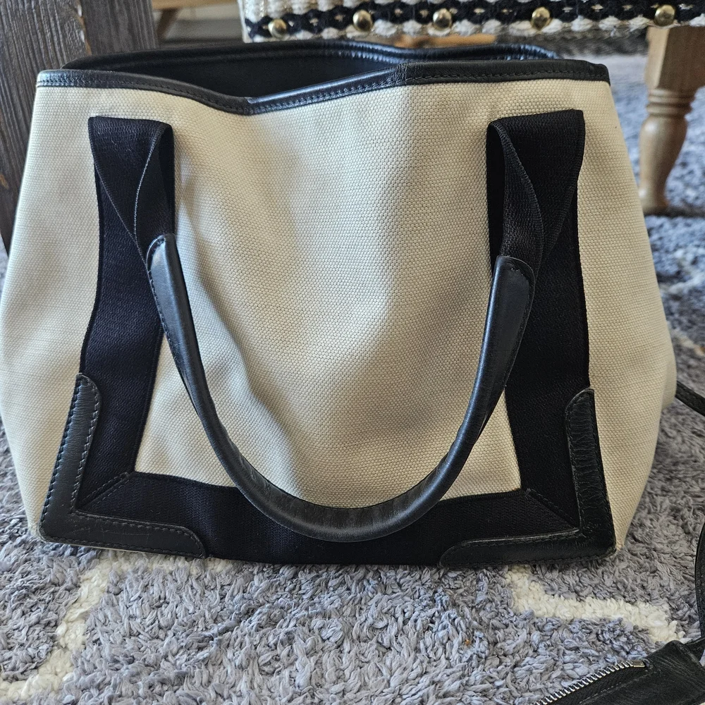 Balenciaga Canvas Tote with Zip Pouch - Cream & Black - Picture 8 of 12